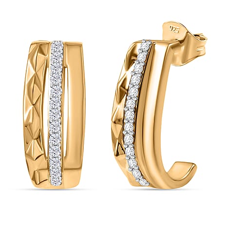 GP Milano Collection - White Diamond & Kanchanaburi Blue Sapphire Push Back Earring in 18K Vermeil Yellow Gold Plated Sterling Silver