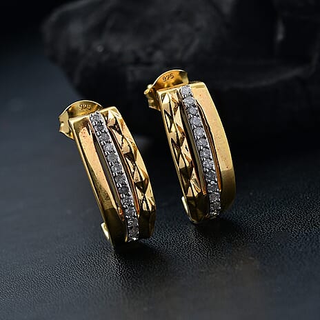 GP Milano Collection - White Diamond & Kanchanaburi Blue Sapphire Push Back Earring in 18K Vermeil Yellow Gold Plated Sterling Silver