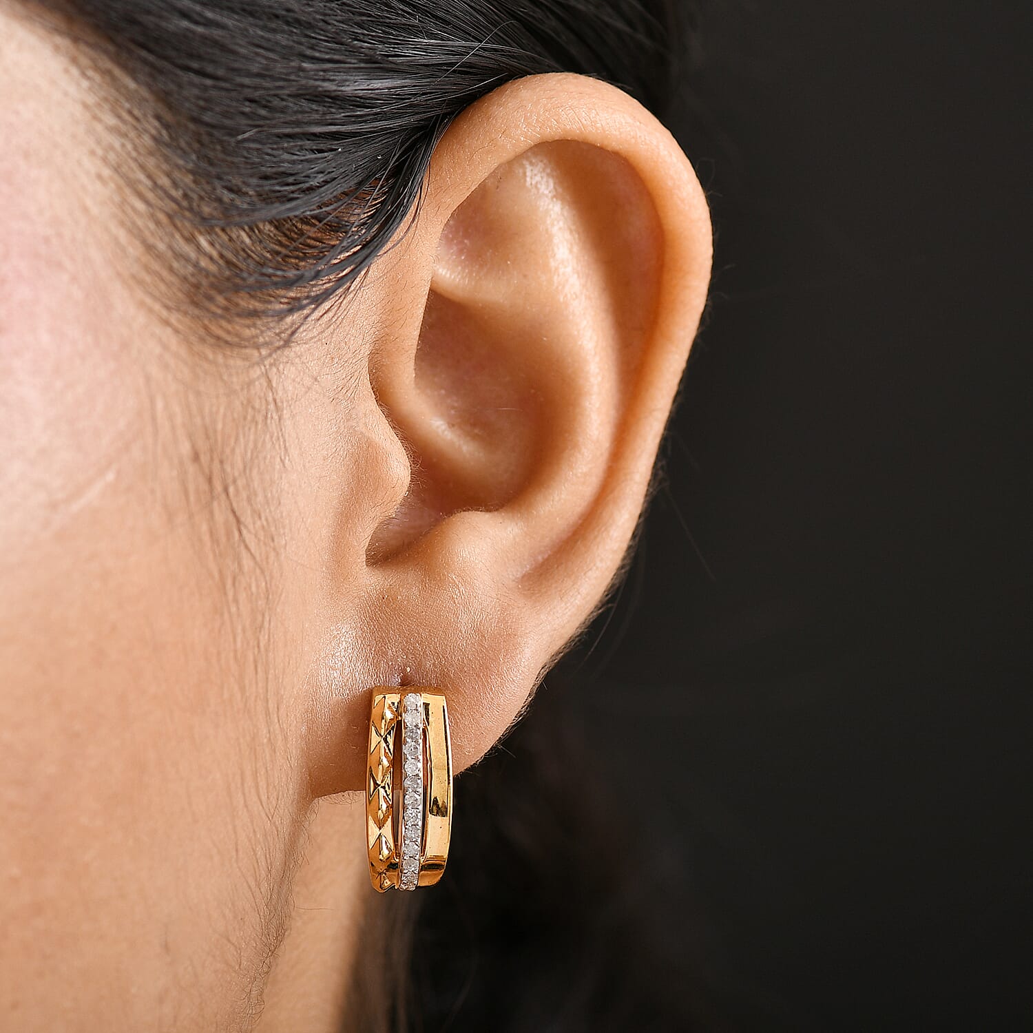 GP Milano Collection - White Diamond & Kanchanaburi Blue Sapphire Push Back Earring in 18K Vermeil Yellow Gold Plated Sterling Silver