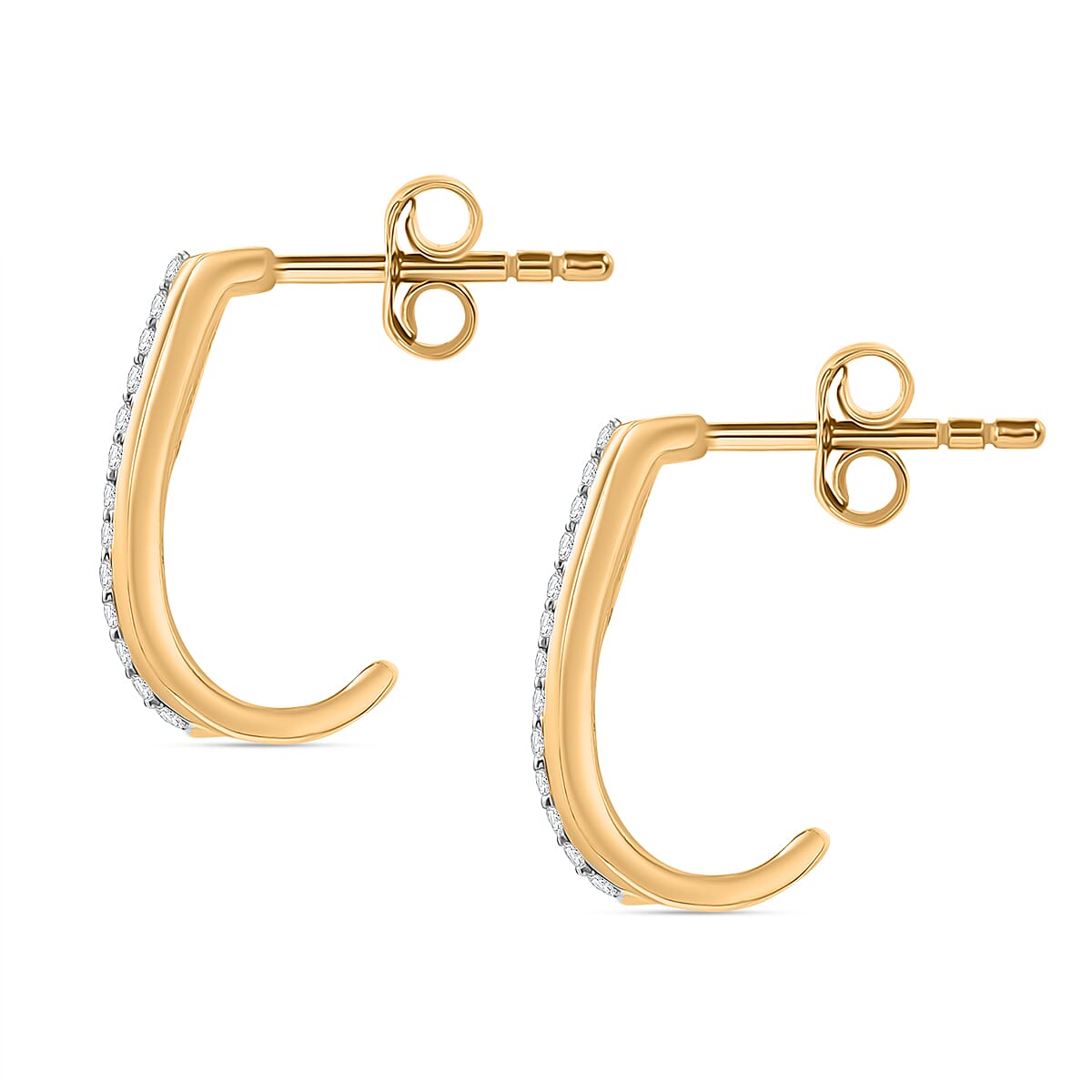 GP Milano Collection - White Diamond & Kanchanaburi Blue Sapphire Push Back Earring in 18K Vermeil Yellow Gold Plated Sterling Silver