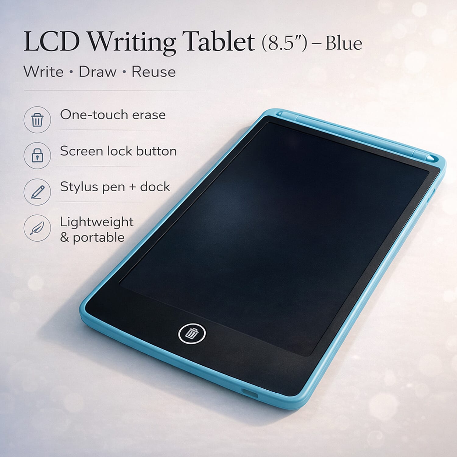 LCD Writing & Drawing Tablet with Stylus Pen (8.5 inch) - Blue