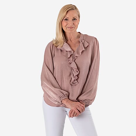 Flair Frill Blouse (Size 8) - Dusty Pink