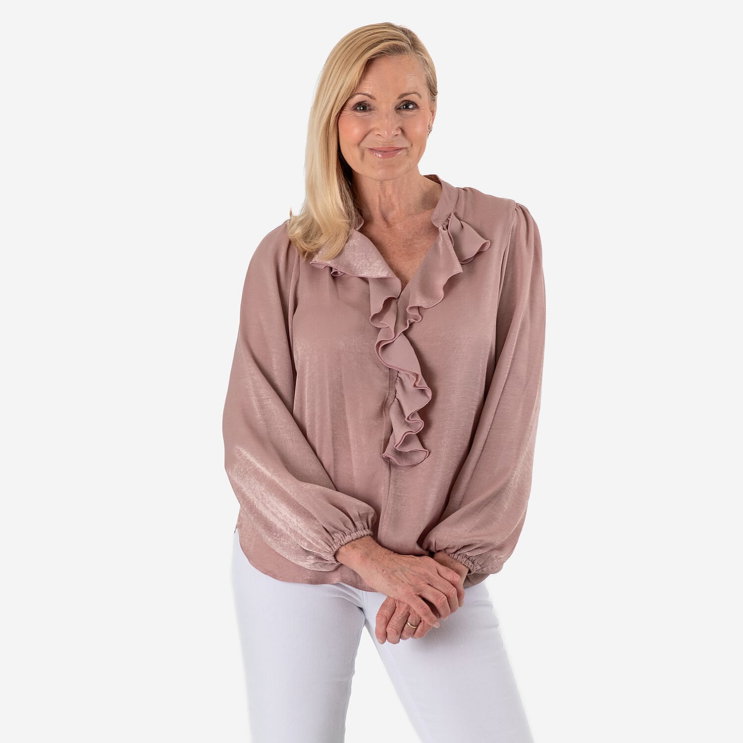 Flair Frill Blouse (Size 18) - Dusty Pink