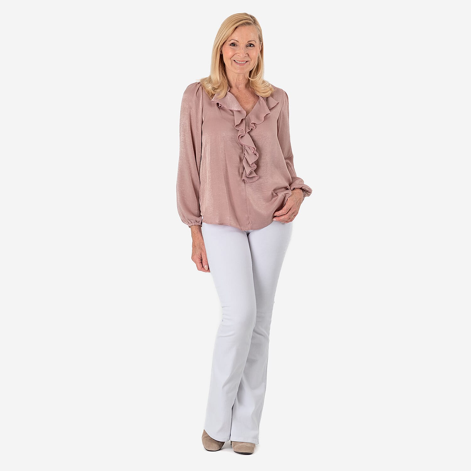 Flair Frill Blouse (Size 18) - Dusty Pink