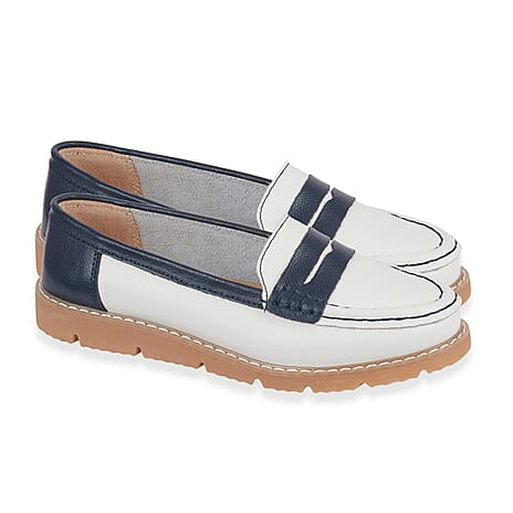 Jo - Joe Ladies Sea Breeze Leather Loafer (Size 4) - Royal Blue - White