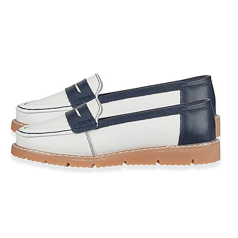 Jo - Joe Ladies Sea Breeze Leather Loafer (Size 4) - Royal Blue - White