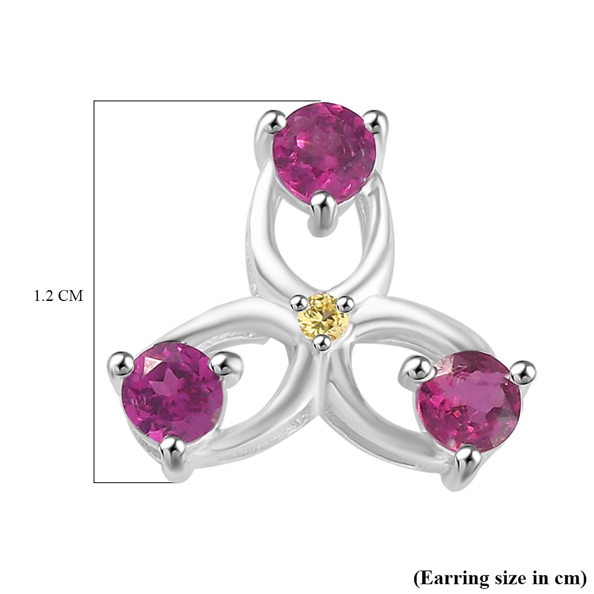 Rhodolite Garnet & Yellow Sapphire Solitaire Stud Push Back Earring in Rhodium Overlay Sterling Silver Rhodolite Garnet & Yellow Sapphire Solitaire Stud Push Back Earring in Rhodium Overlay Sterling Silver