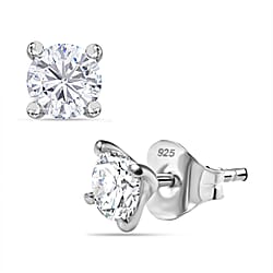 Swarovski Zirconia Solitaire Stud Push Back Earring in Platinum Overlay Sterling Silver 1.83 Ct.