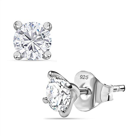 Swarovski Zirconia Solitaire Stud Push Back Earring in Platinum Overlay Sterling Silver 1.83 Ct.