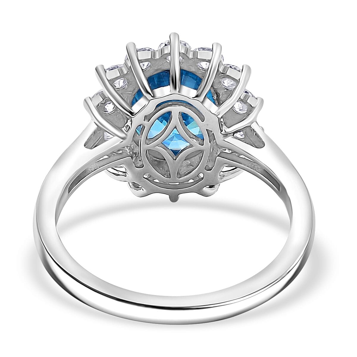 950 Platinum AAA Blue Zircon & Lab Grown Diamond (SI-G-H) Ring 5.47 Ct, Platinum Wt. 5.31 Gms.