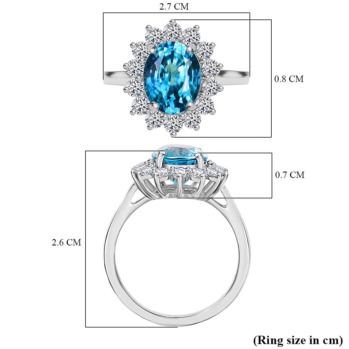 950 Platinum AAA Blue Zircon & Lab Grown Diamond (SI-G-H) Ring 5.47 Ct, Platinum Wt. 5.31 Gms.
