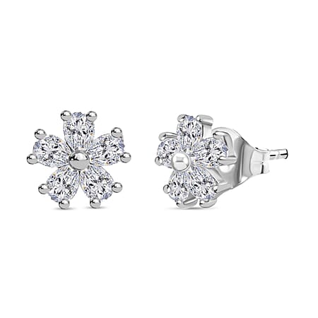 Swarovski Zirconia Stud Push Back Earring in Rhodium Overlay Sterling Silver 2.29 Ct.
