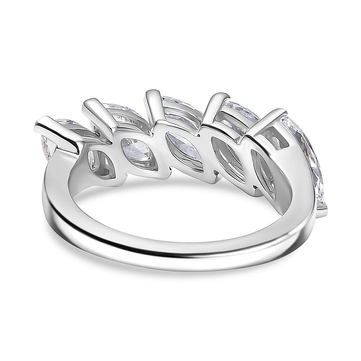 Swarovski Zirconia 5 Stone Ring in Rhodium Overlay Sterling Silver 4.16 Ct. Swarovski Zirconia 5 Stone Ring in Rhodium Overlay Sterling Silver 4.16 Ct.