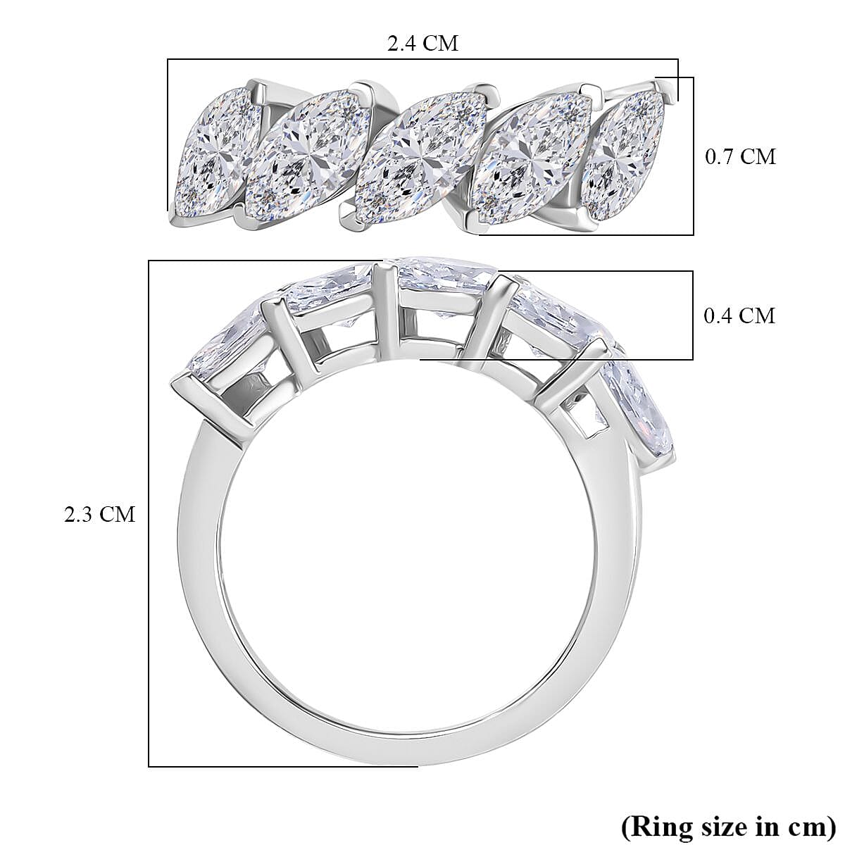 Swarovski Zirconia 5 Stone Ring in Rhodium Overlay Sterling Silver 4.16 Ct. Swarovski Zirconia 5 Stone Ring in Rhodium Overlay Sterling Silver 4.16 Ct.