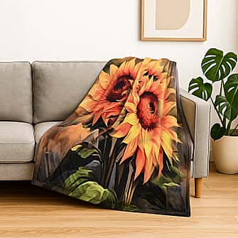 Homesmart Sunflower Digital Print Flannel Cozy Blanket (150x200 cm) - Yellow