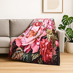LAST IN STOCK Flower Pattern Digital Print Flannel Cozy Blanket (150x200 cm) - Pink