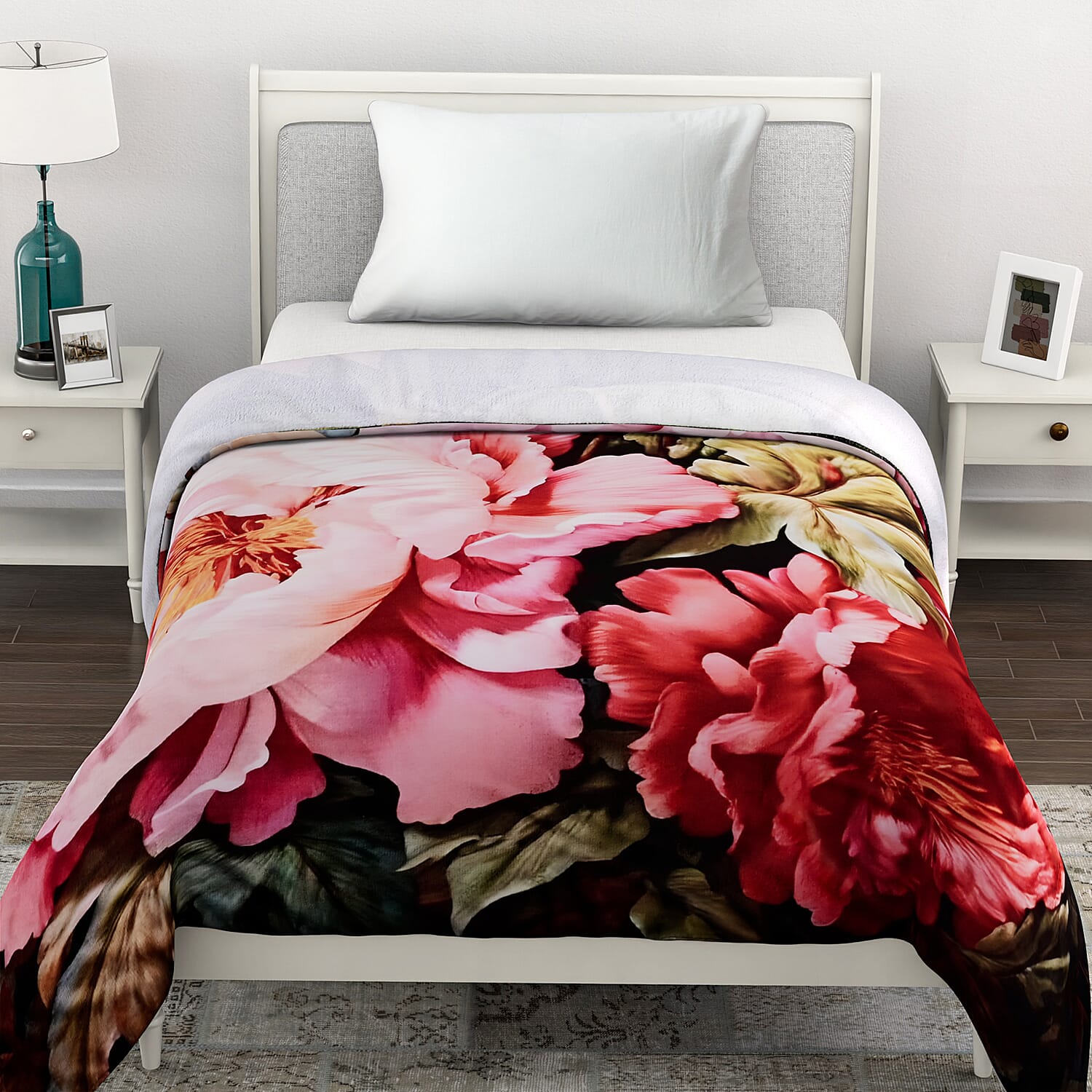 LAST IN STOCK Peony Pattern Digital Print Flannel Cozy Blanket (150x200 cm) - Pink