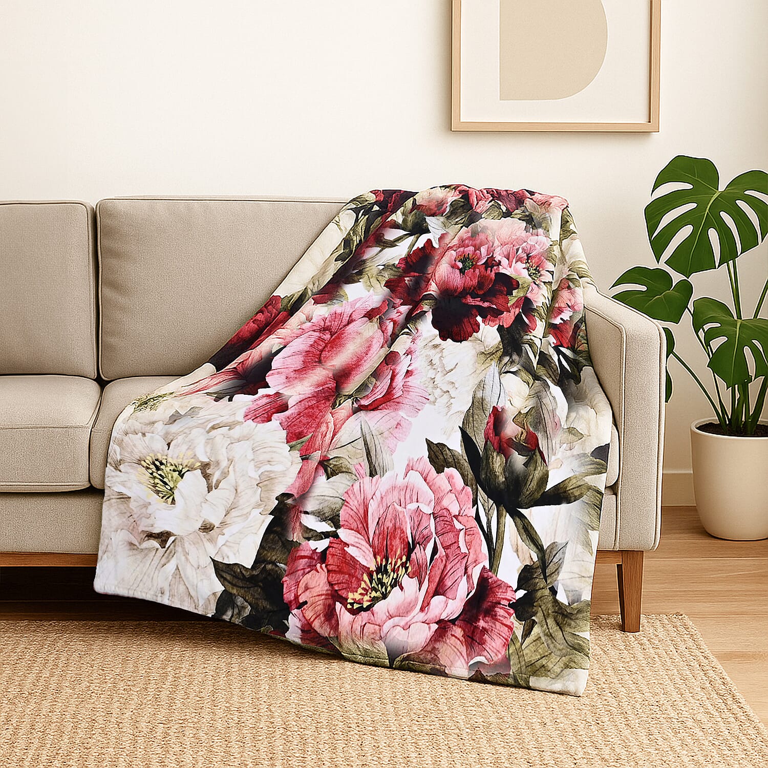 LAST IN STOCK Flower Pattern Digital Print Flannel Cozy Blanket (150x200 cm) - Pink