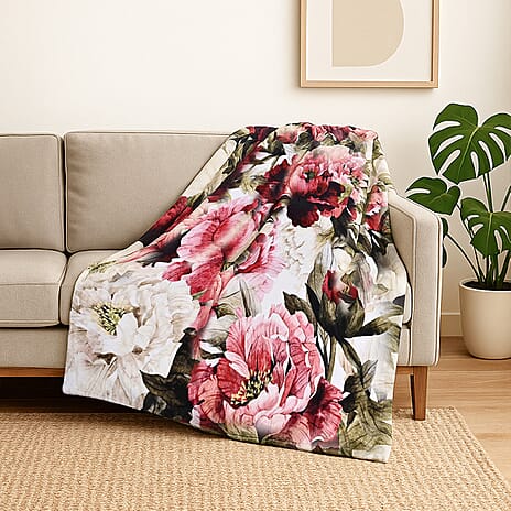 LAST IN STOCK Flower Pattern Digital Print Flannel Cozy Blanket (150x200 cm) - Pink