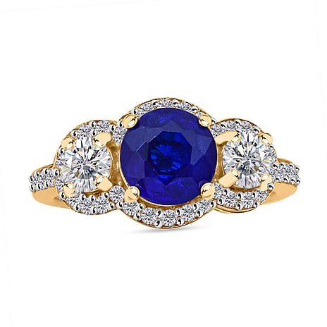 Premium Vietnamese Cobalt Blue Spinel & Moissanite Ring in Vermeil Yellow Gold Plated Sterling Silver 2.65 Ct.