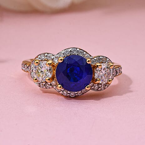 Premium Vietnamese Cobalt Blue Spinel & Moissanite Ring in Vermeil Yellow Gold Plated Sterling Silver 2.65 Ct.
