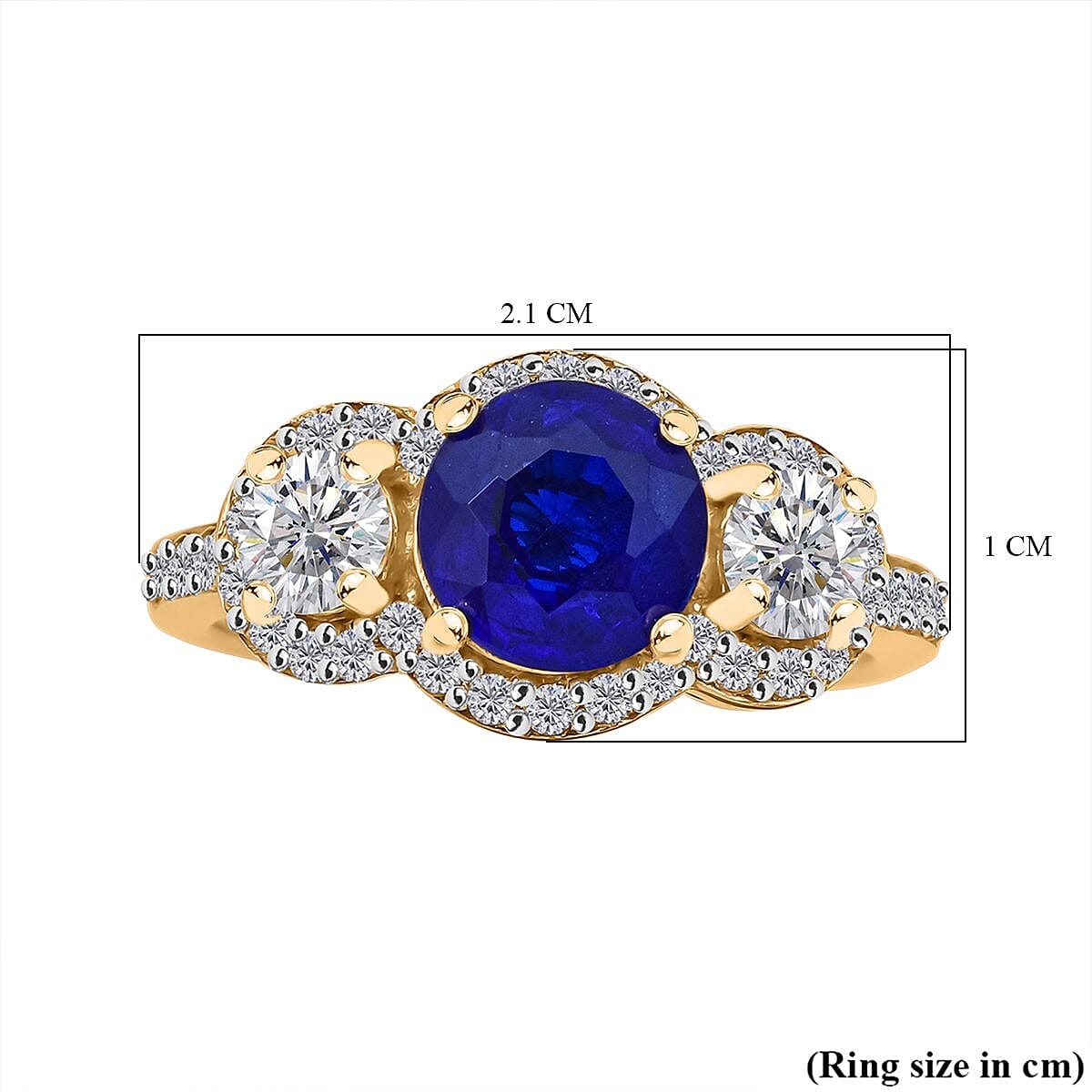 Premium Vietnamese Cobalt Blue Spinel & Moissanite Ring in Vermeil Yellow Gold Plated Sterling Silver 2.65 Ct. Premium Vietnamese Cobalt Blue Spinel & Moissanite Ring in Vermeil Yellow Gold Plated Sterling Silver 2.65 Ct.