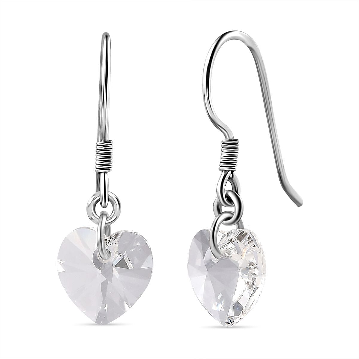 White Swarovski Crystal J Hoop Earring in Rhodium Overlay Sterling Silver 5.40 Ct.