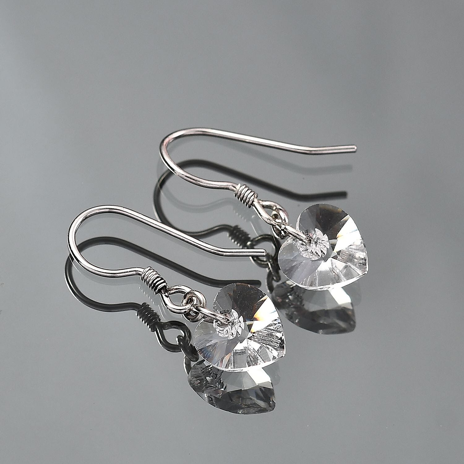 White Swarovski Crystal J Hoop Earring in Rhodium Overlay Sterling Silver 5.40 Ct.