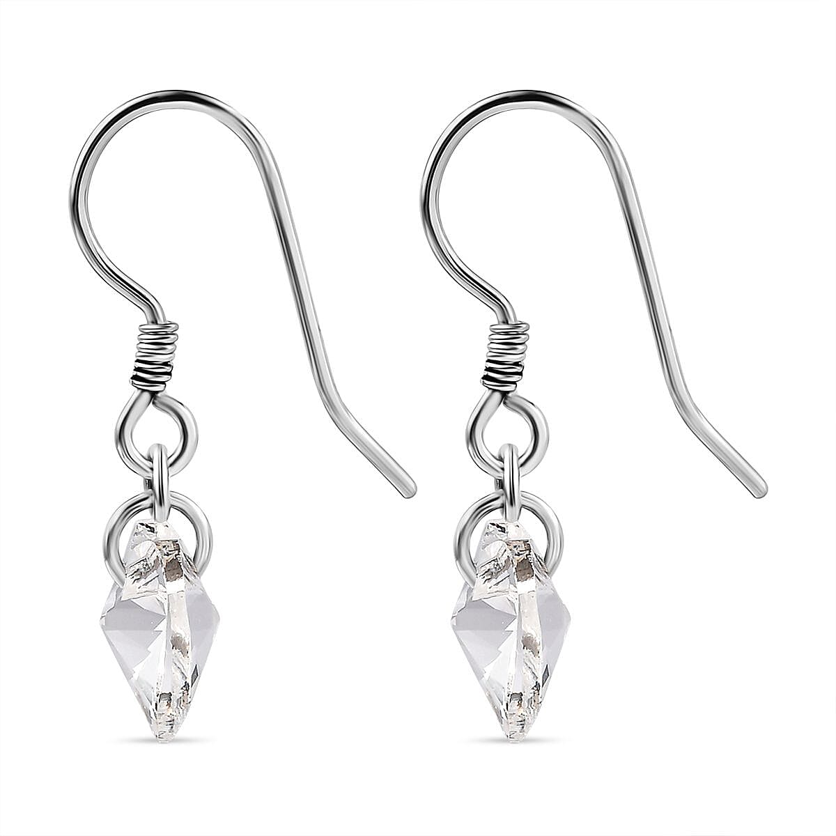 White Swarovski Crystal J Hoop Earring in Rhodium Overlay Sterling Silver 5.40 Ct.