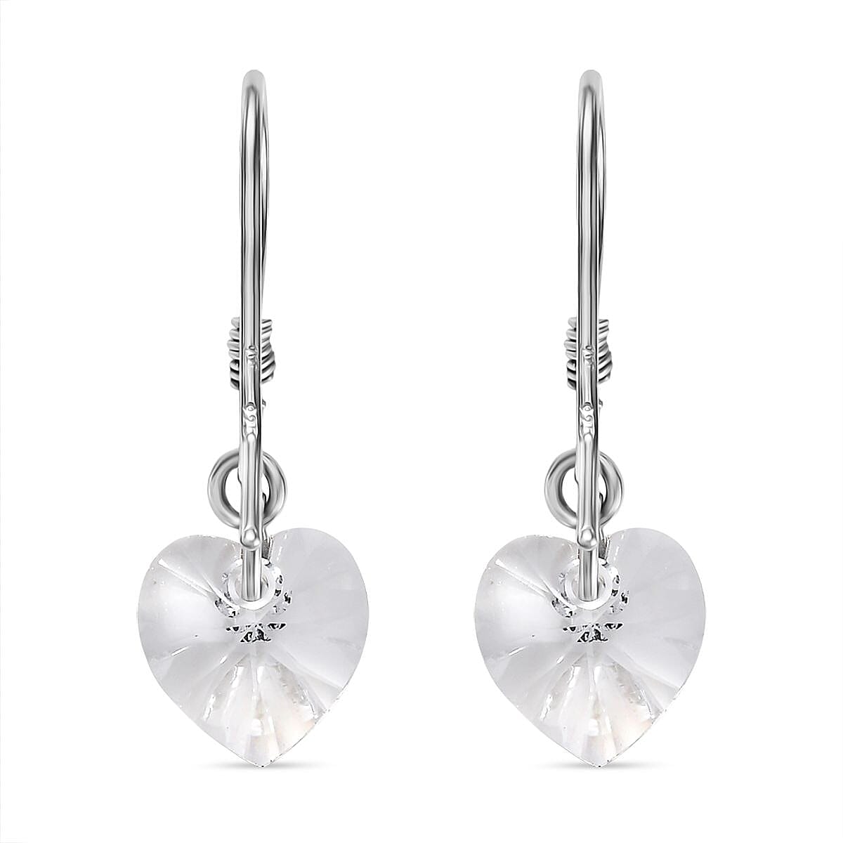 White Swarovski Crystal J Hoop Earring in Rhodium Overlay Sterling Silver 5.40 Ct.