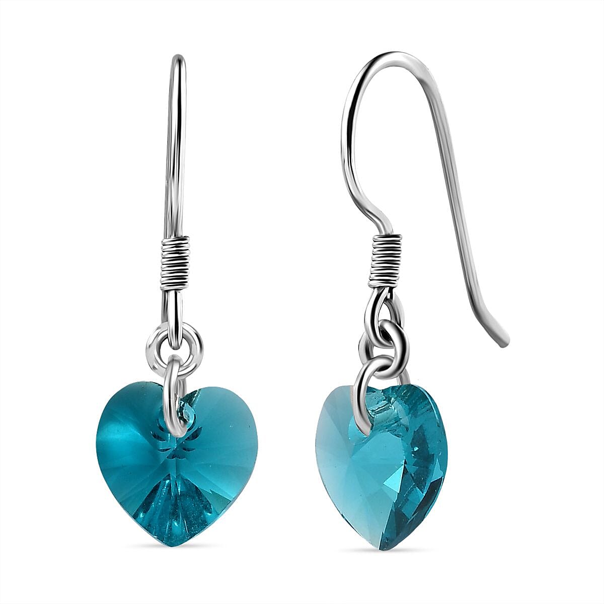 Blue Zircon Swarovski Crystal J Hoop Earring in Rhodium Overlay Sterling Silver 5.12 Ct.