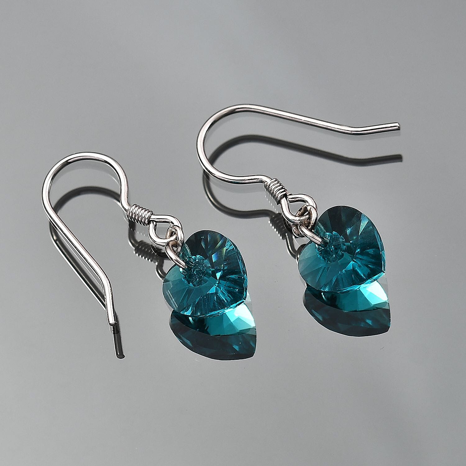 Blue Zircon Swarovski Crystal J Hoop Earring in Rhodium Overlay Sterling Silver 5.12 Ct.