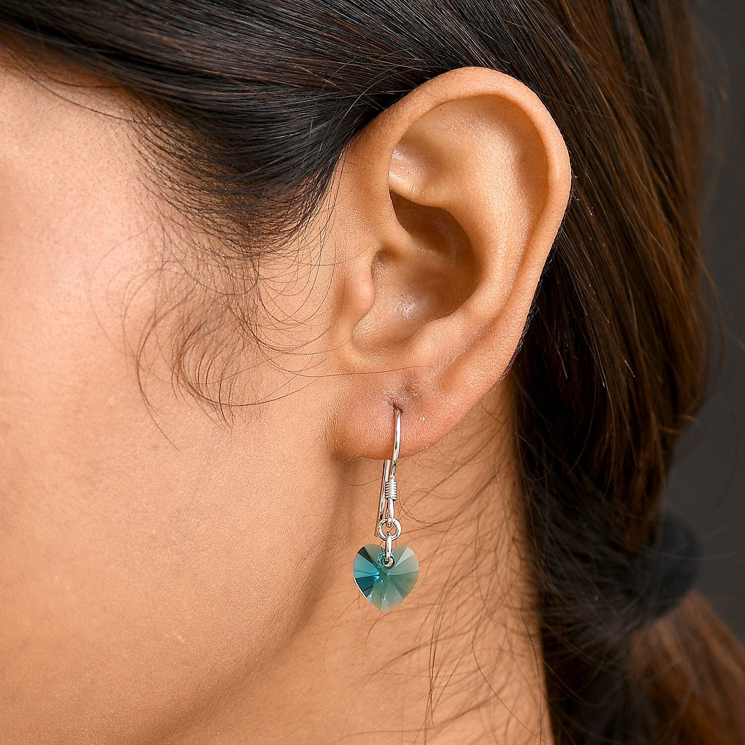 Blue Zircon Swarovski Crystal J Hoop Earring in Rhodium Overlay Sterling Silver 5.12 Ct.