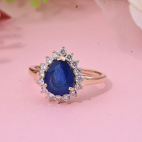 9K Yellow Gold Premium Vietnamese Cobalt Blue Spinel & (SI-G-H) Lab Grown Diamond Ring 3.02 Ct.