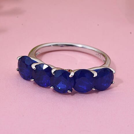 Premium Vietnamese Cobalt Blue Spinel 5 Stone Ring in Rhodium Overlay Sterling Silver 5.10 Ct.