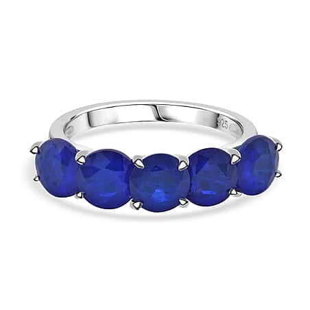Premium Vietnamese Cobalt Blue Spinel 5 Stone Ring in Rhodium Overlay Sterling Silver 5.10 Ct.