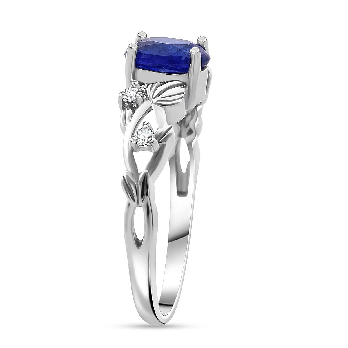Premium Vietnamese Cobalt Blue Spinel & Moissanite Ring in Rhodium Overlay Sterling Silver 1.00 Ct.
