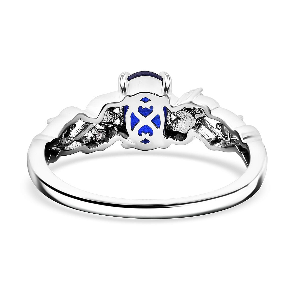 Premium Vietnamese Cobalt Blue Spinel & Moissanite Ring in Rhodium Overlay Sterling Silver 1.00 Ct.