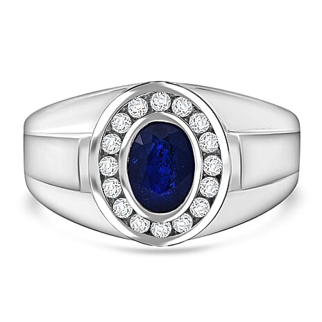 Premium Vietnamese Cobalt Blue Spinel & White Zircon Ring in Rhodium Overlay Sterling Silver 1.19 Ct.