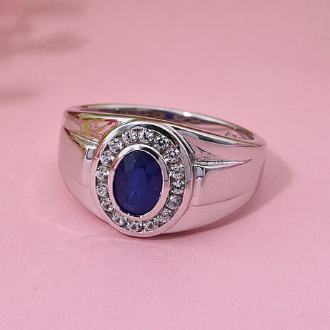 Premium Vietnamese Cobalt Blue Spinel & White Zircon Ring in Rhodium Overlay Sterling Silver 1.19 Ct.