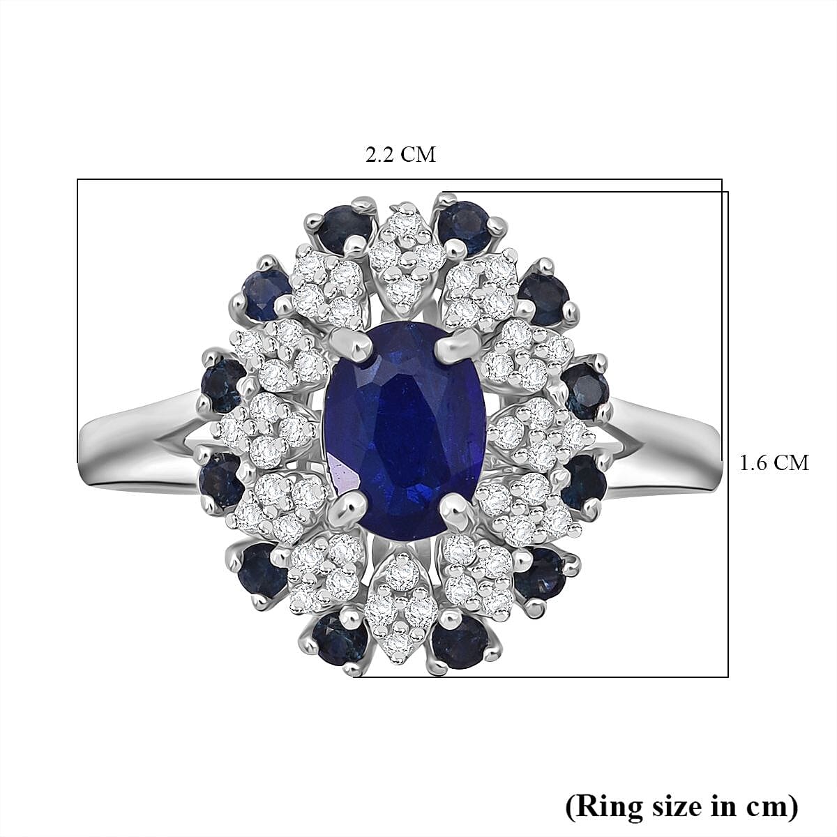 Premium Vietnamese Cobalt Blue Spinel, Blue Sapphire & White Zircon Ring in Rhodium Overlay Sterling Silver 2.15 Ct. Premium Vietnamese Cobalt Blue Spinel, Blue Sapphire & White Zircon Ring in Rhodium Overlay Sterling Silver 2.15 Ct.