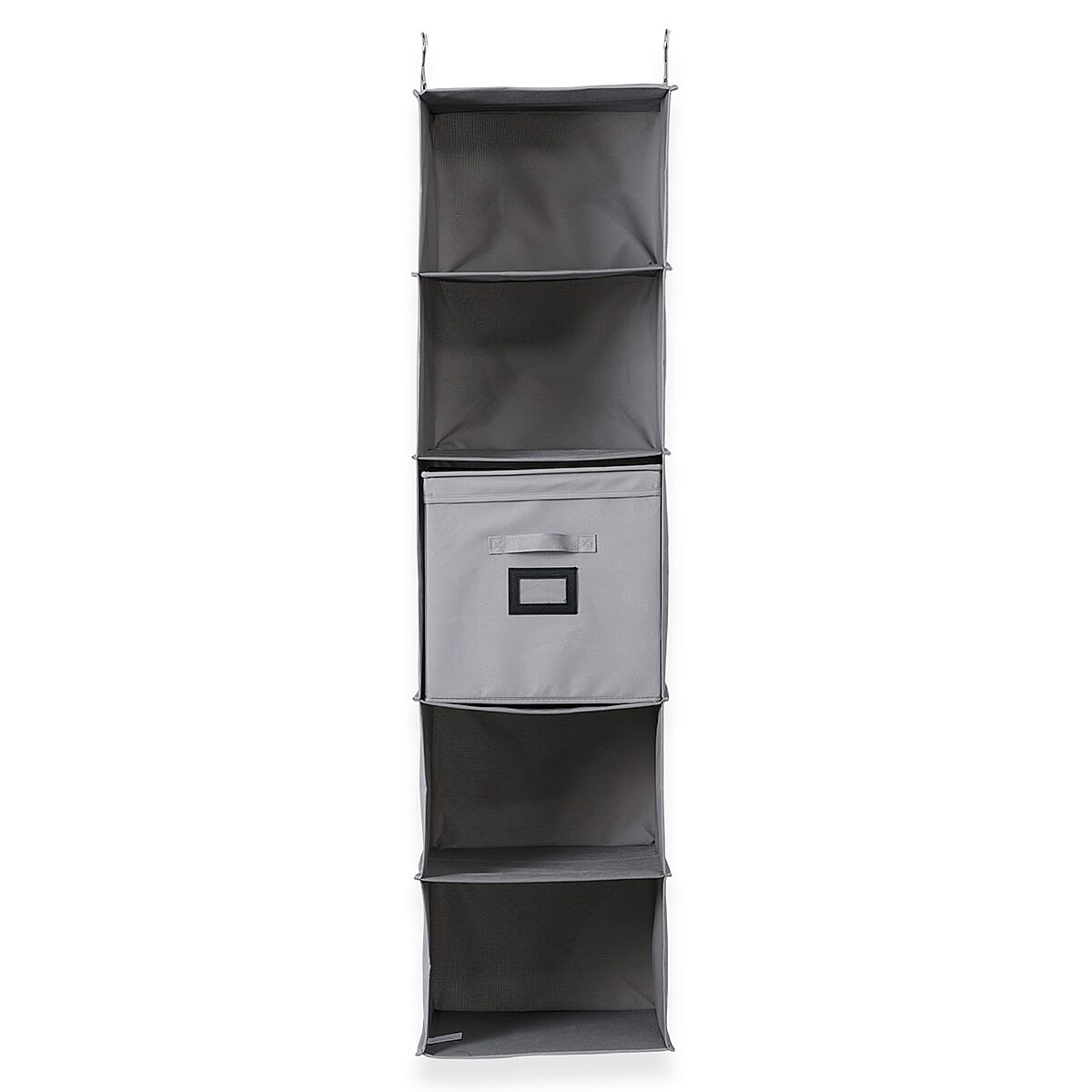 5-Shelf-Hanging-Shirt-Rack-with-Storage-Box-Grey