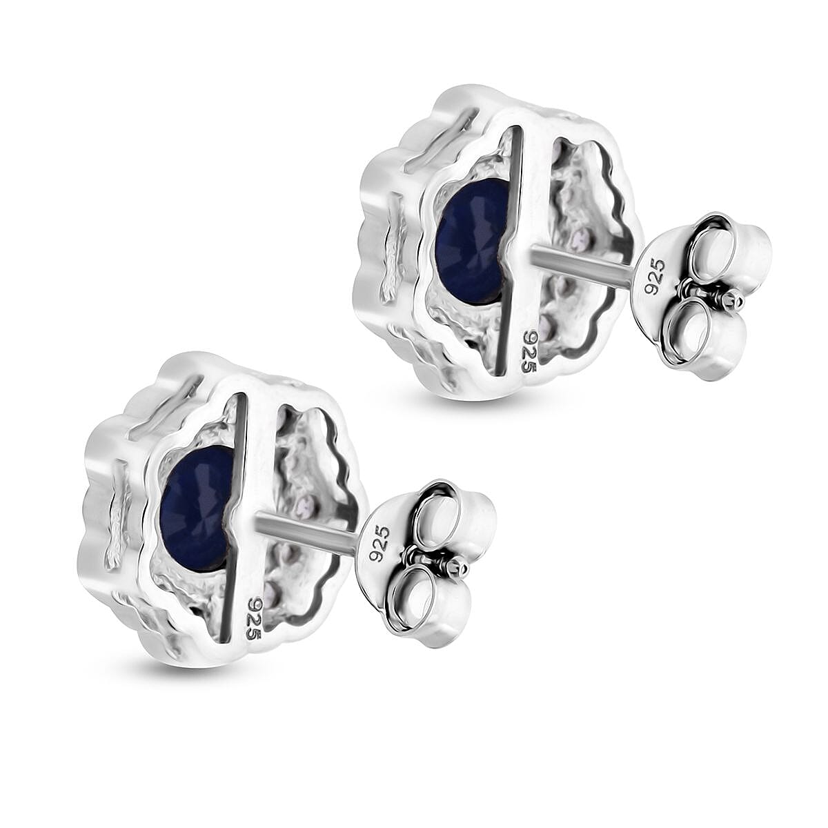 Premium Vietnamese Cobalt Blue Spinel & White Zircon Earring with Push Back in Rhodium Overlay Sterling Silver 2.56 Ct.