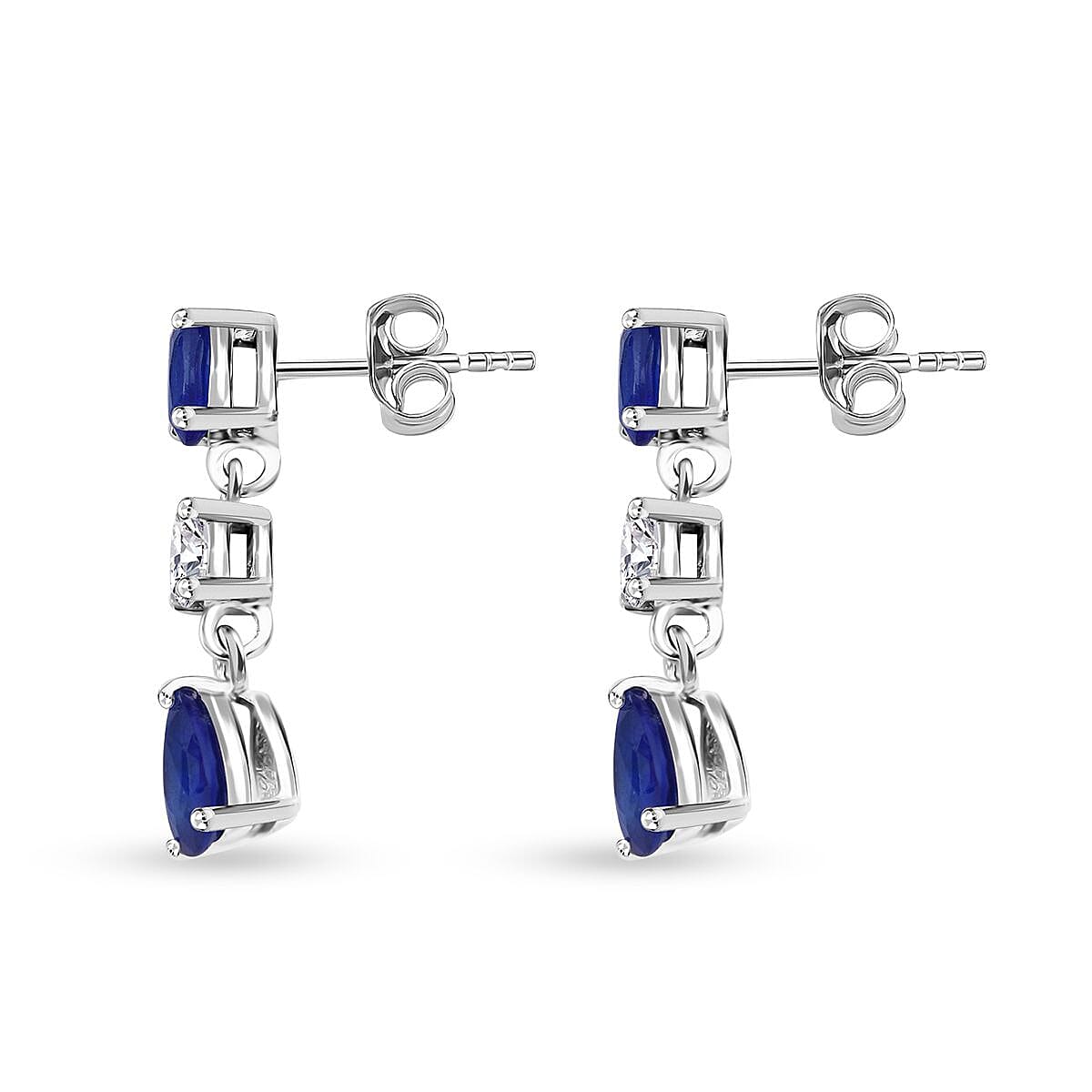 Premium Vietnamese Cobalt Blue Spinel & Moissanite Earring with Push Back in Rhodium Overlay Sterling Silver 3.06 Ct. Premium Vietnamese Cobalt Blue Spinel & Moissanite Earring with Push Back in Rhodium Overlay Sterling Silver 3.06 Ct.