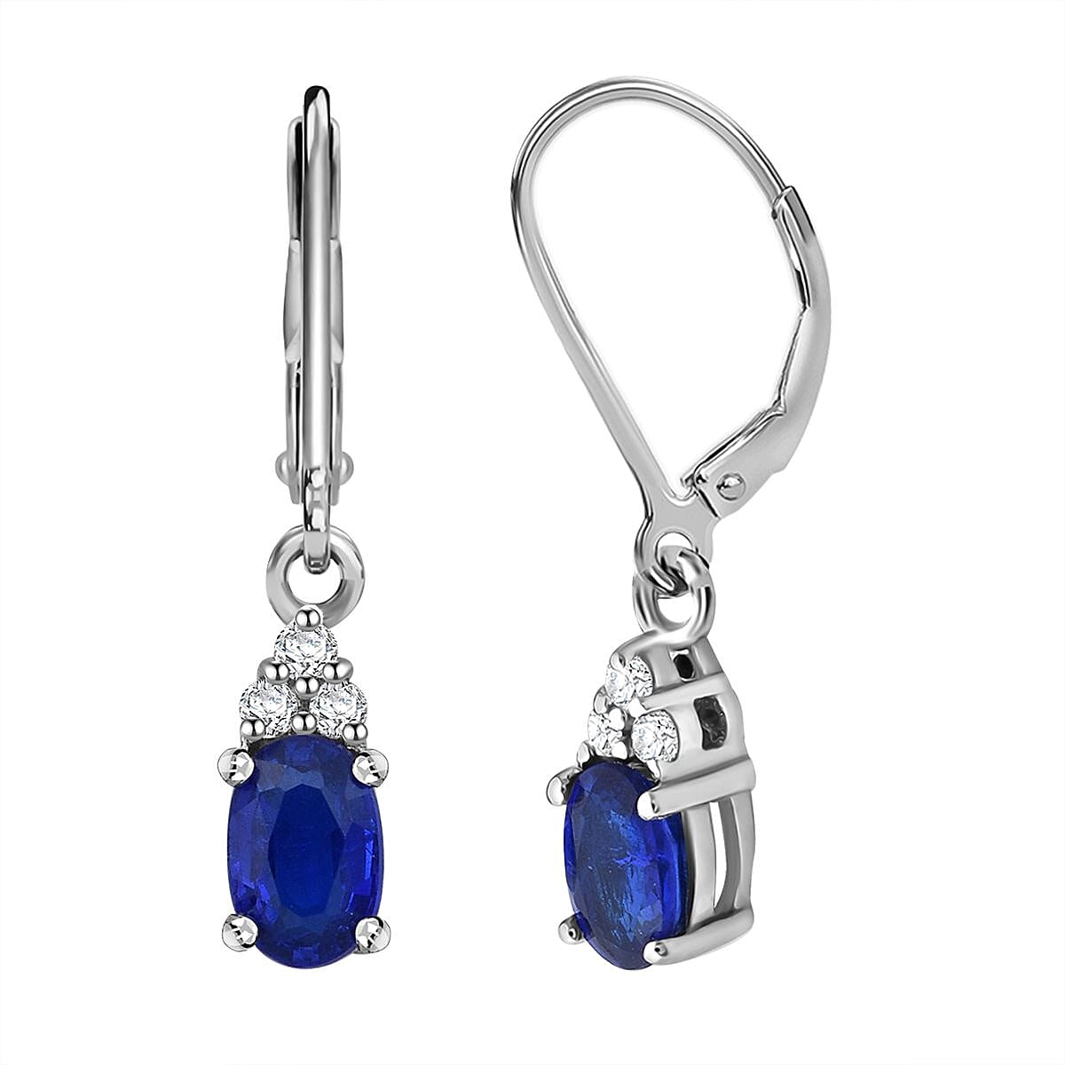 Premium Vietnamese Cobalt Blue Spinel & White Zircon Earring with Lever Back in Rhodium Overlay Sterling Silver 1.21 Ct.