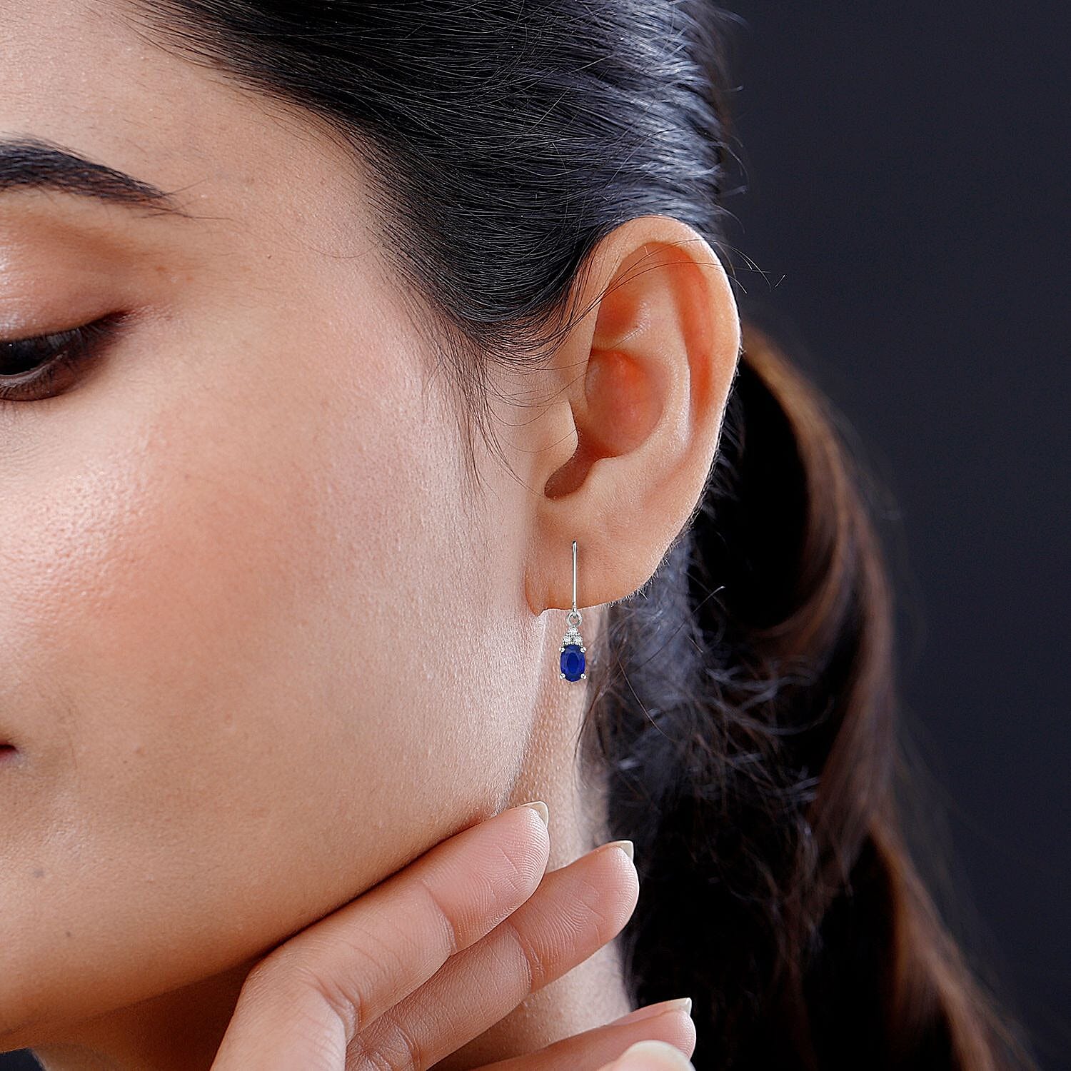 Premium Vietnamese Cobalt Blue Spinel & White Zircon Earring with Lever Back in Rhodium Overlay Sterling Silver 1.21 Ct.