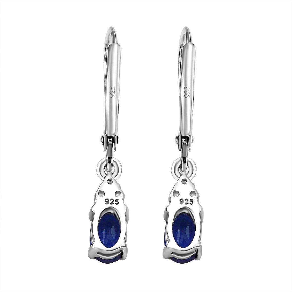 Premium Vietnamese Cobalt Blue Spinel & White Zircon Earring with Lever Back in Rhodium Overlay Sterling Silver 1.21 Ct.