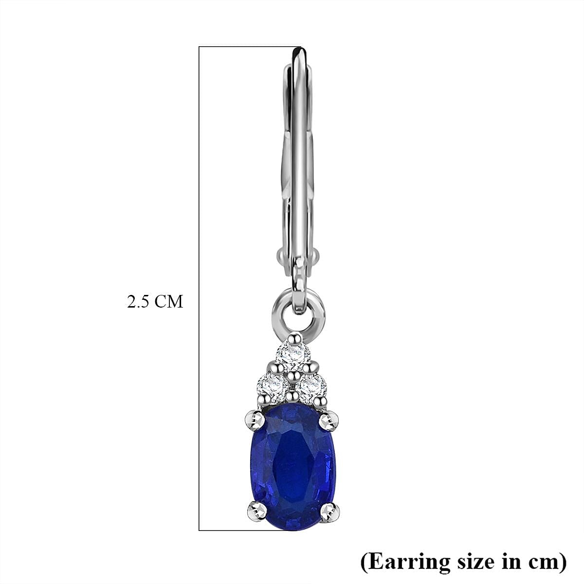 Premium Vietnamese Cobalt Blue Spinel & White Zircon Earring with Lever Back in Rhodium Overlay Sterling Silver 1.21 Ct.