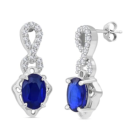 Blue Spinel & White Zircon Push Back Earring in Rhodium Overlay Sterling Silver 1.36 Ct.
