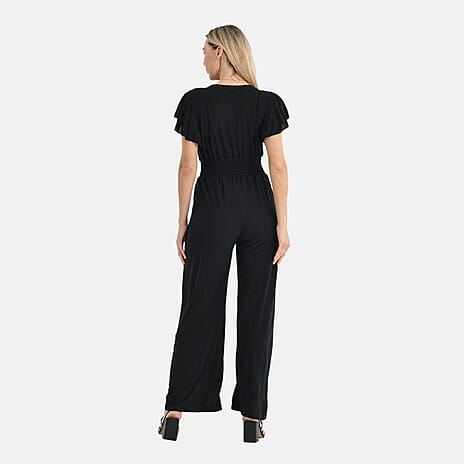 Tamsy Smocked Waist Stretch Jersey Jumpsuit (Size M) - Black